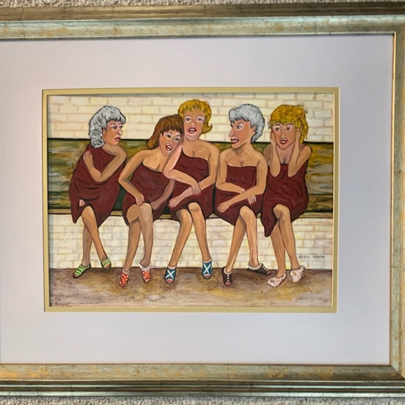 Whimsical- Five Mature Ladies in a Sauna.